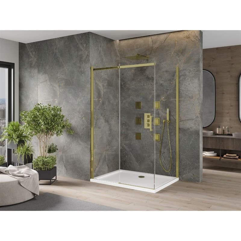 MEXEN/S - Omega sprchový kút 140 x 90, transparent, zlatá + vanička Flat 825-140-090-50-00-4010 2
