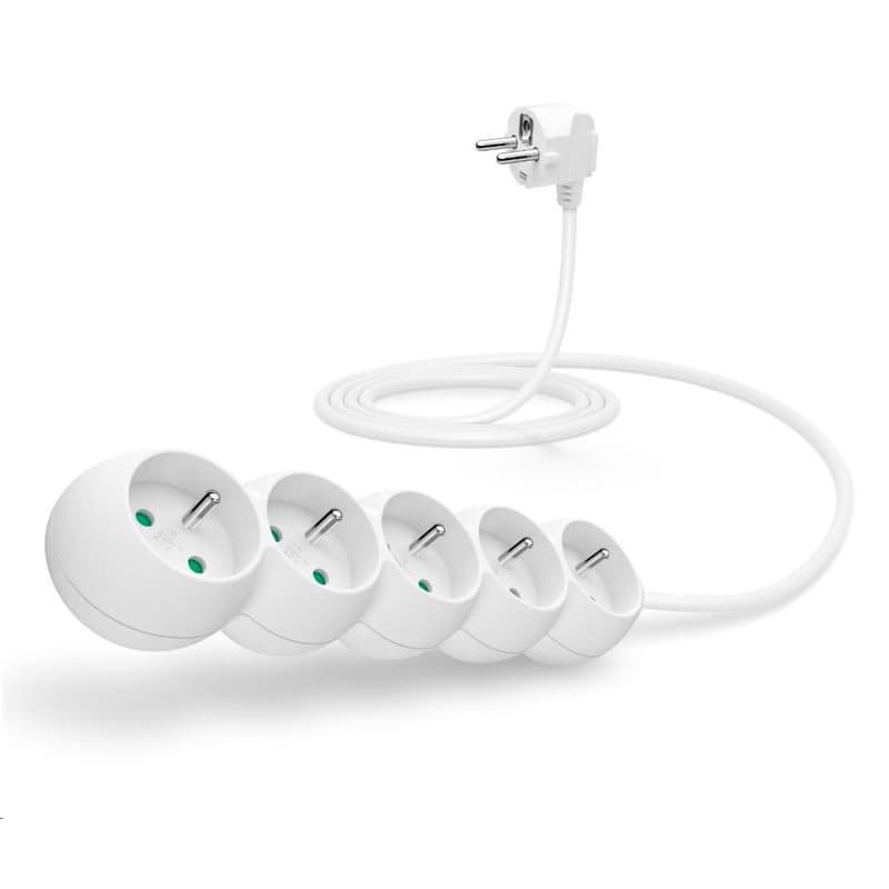 CONNECT IT predlžovací kábel 230V, 5 zásuviek, 2 m, bez vypínača (biely)