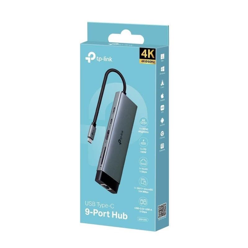 TP-Link UH9120C USB-C hub 9v1 (3xUSB3.2Gen1, 1xUSB-C3.2Gen1, 1xGbE, 1xHDMI, 1xSD, 1xmicroSD, PD 100W) 6