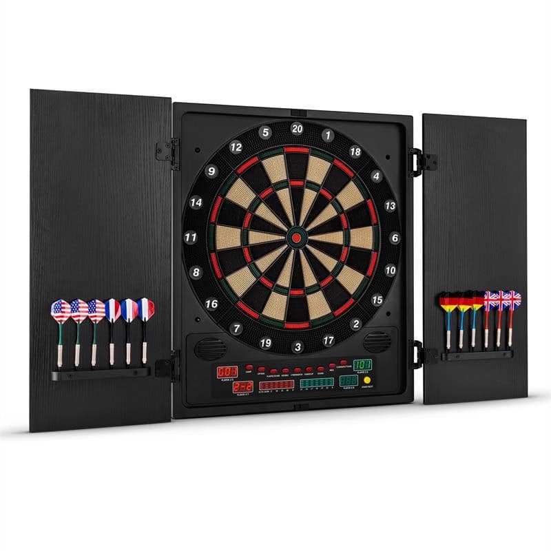 KLARFIT Dartmaster 180, čierny, elektronický terč so šípkami a dvierkami 1