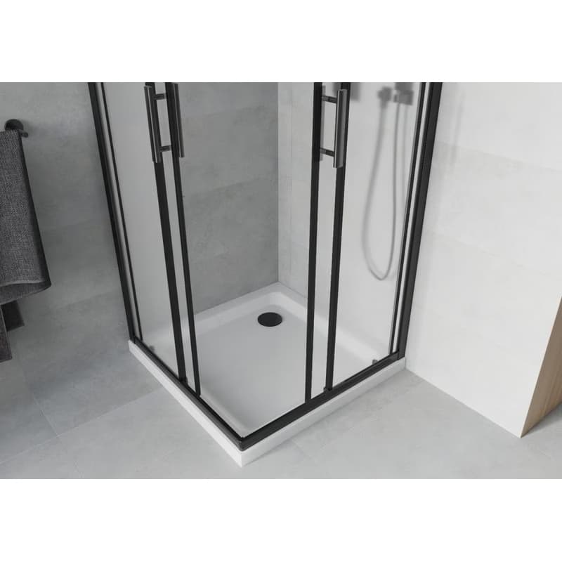 MEXEN/S - Rio sprchovací kút štvorec 80x80, dekor, čierna + biela vanička so sifónom 860-080-080-70-30-4010B 4