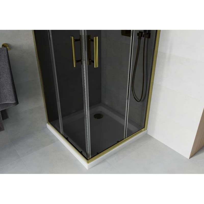 MEXEN/S - Rio sprchovací kút štvorec 80x80, grafit, zlatá + biela vanička so sifónom 860-080-080-50-40-4010G 4
