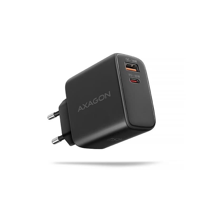 AXAGON ACU-PQ45 GaN nabíjačka do siete 45W, 2x port (USB-A + USB-C), PD3.0/PPS/QC4+/SFC 2.0/AFC/Apple 1