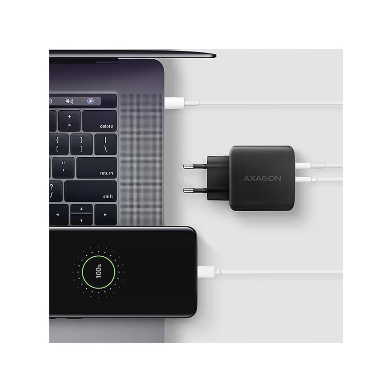 AXAGON ACU-PQ45 GaN nabíjačka do siete 45W, 2x port (USB-A + USB-C), PD3.0/PPS/QC4+/SFC 2.0/AFC/Apple 6