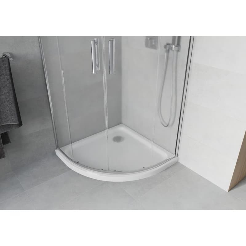 MEXEN/S - Rio štvrťkruhový sprchovací kút 90 x 90, mráz, chróm + vanička so sifónom Flat, biela 863-090-090-01-30-4110 4