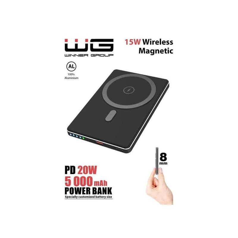 WG - Power Bank 5000 mAh, bezdrôtová 15W + PD 20W, čierna 2