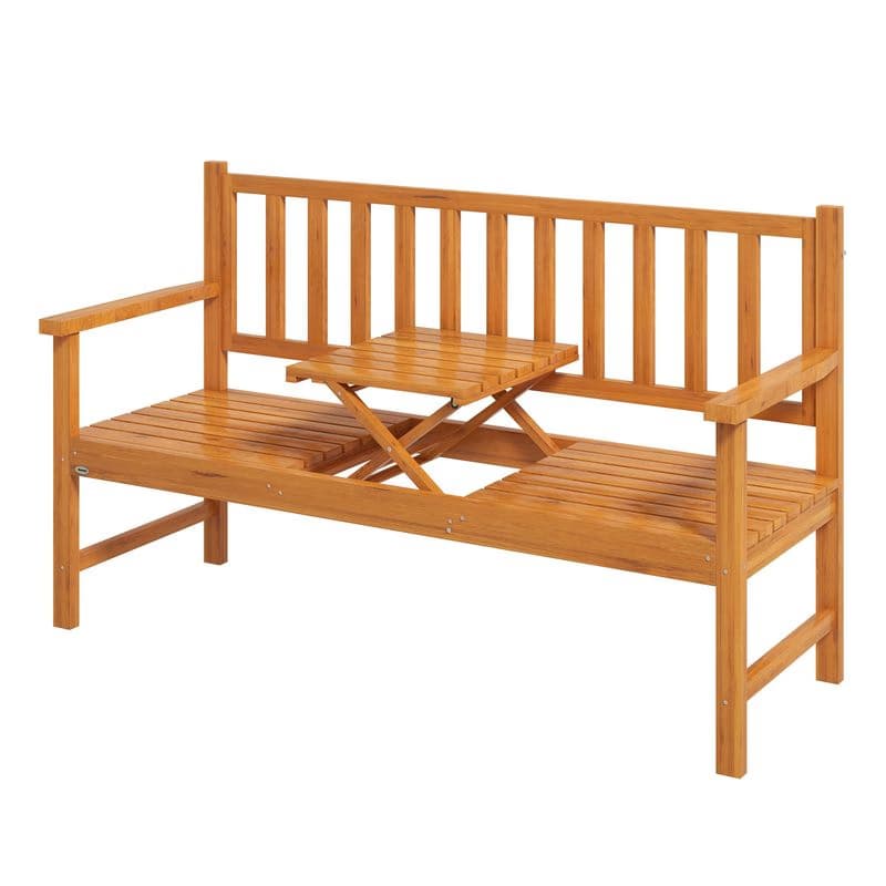 OUTSUNNY Záhradná trojmiestna lavica so zabudovaným stolom do 280 kg 153 x 56 x 91 cm svetlohnedá