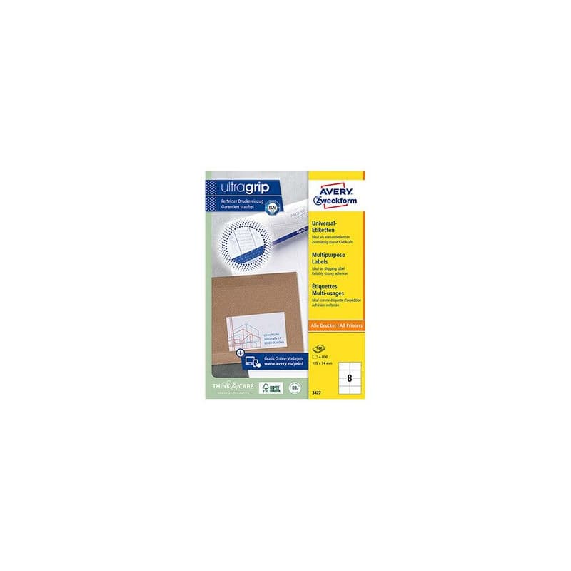 Avery Zweckform etikety 105mm x 74mm, A4, biele, 8 etikiet, balené po 100 ks, 3427, pre laserové a atramentové tlačiarne, kopírky