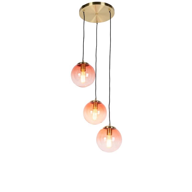 Závesné svietidlo v štýle Art Deco mosadz 45 cm 3-svetlo ružové - Pallon