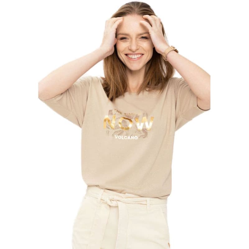 Dámske tričko s krátkym rukávom VOLCANO T-NOW-501-BEIGE 2