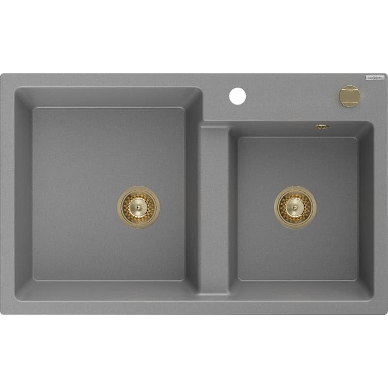 MEXEN/S MEXEN/S - Tomas granitový drez 2-bowl 800x500 mm, šedá, + zlatý sifón 6516802000-71-G