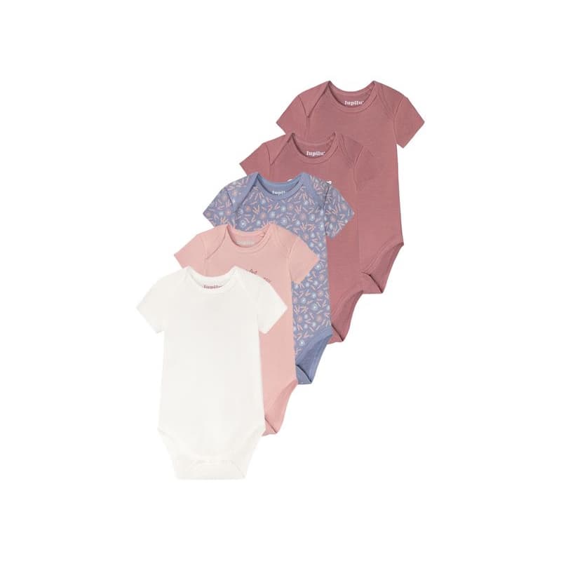 lupilu® Dievčenské bavlnené body pre bábätká z biobavlny, 5 kusov (50/56, staroružová/ružová/sivá/biela)