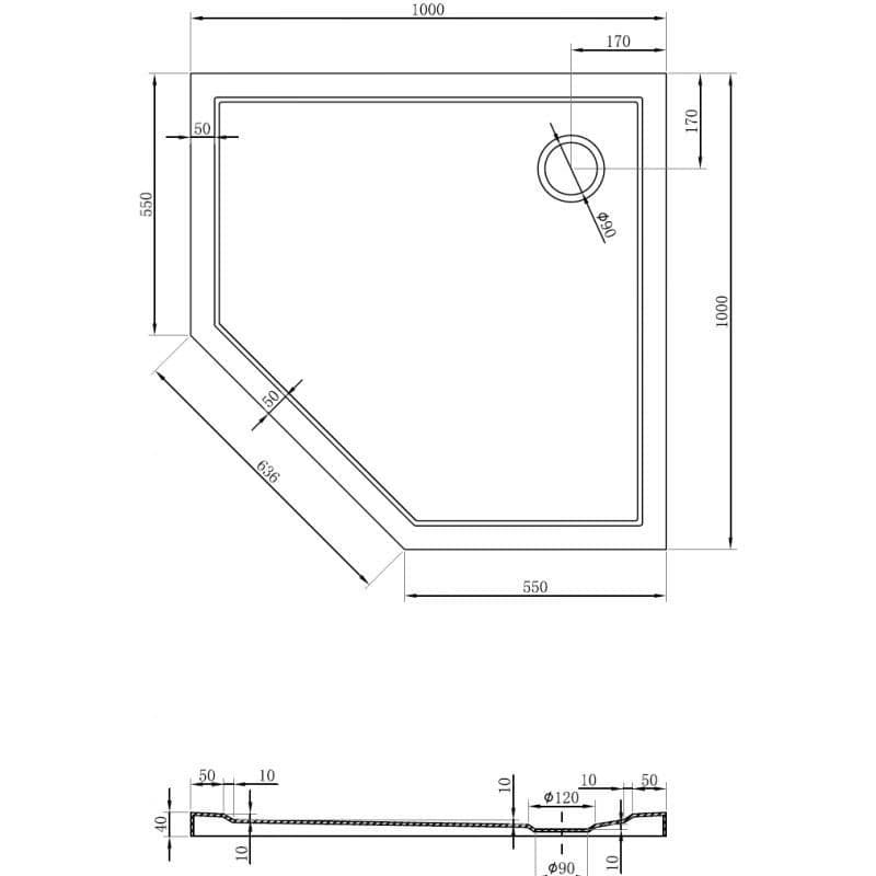 MEXEN - Flow päťboká sprchová vanička slim 100 x 100, biela lesk 46P101010 2