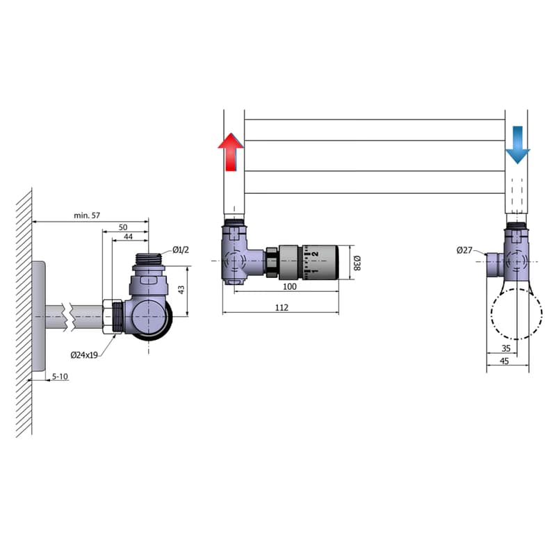 SAPHO - CORNER COMBI pripojovacia sada ventilov termostatická, ľavé, čierna mat CP3021BS 2