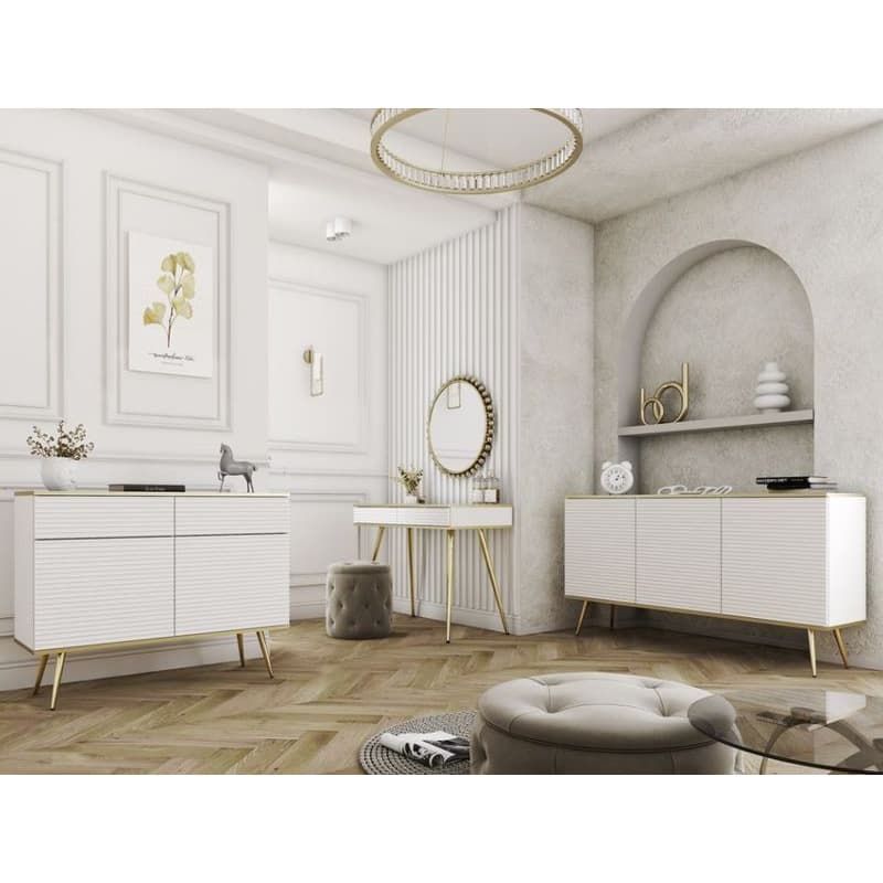 ArtPS Komoda BIJOU K-160 MDF | biela / zlaté nohy 2