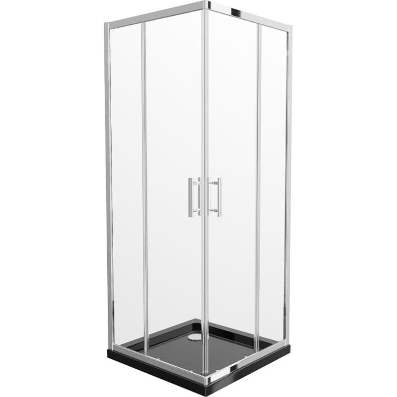 MEXEN/S - Rio štvorcový sprchovací kút 90 x 90, transparent, chróm + vanička so sifónom Flat, čierny 860-090-090-01-00-4070 1