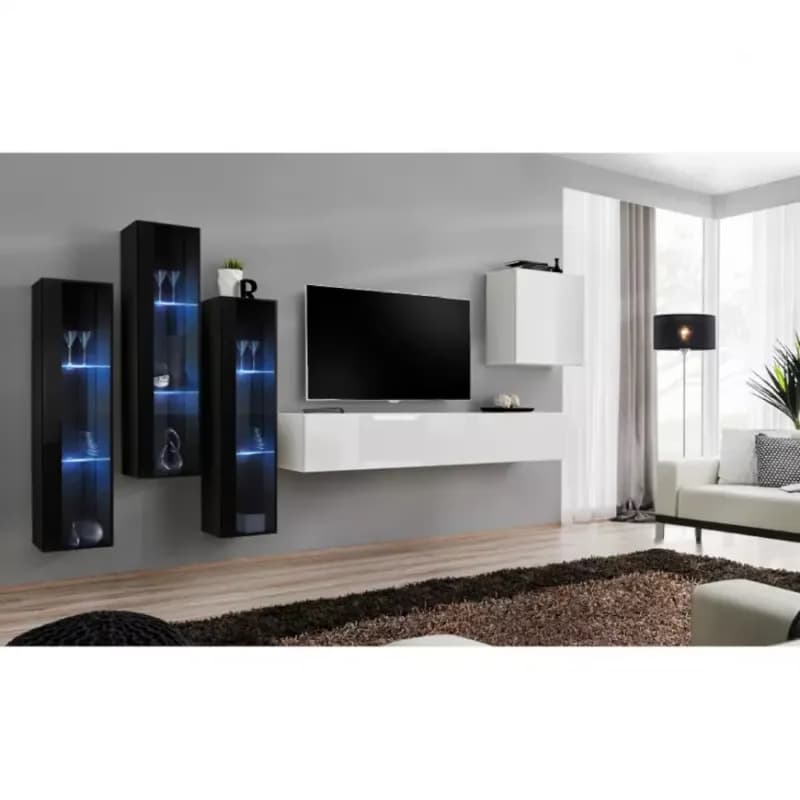 Obývacia stena Switch Sklo +LED XIII čierna /Biely 1