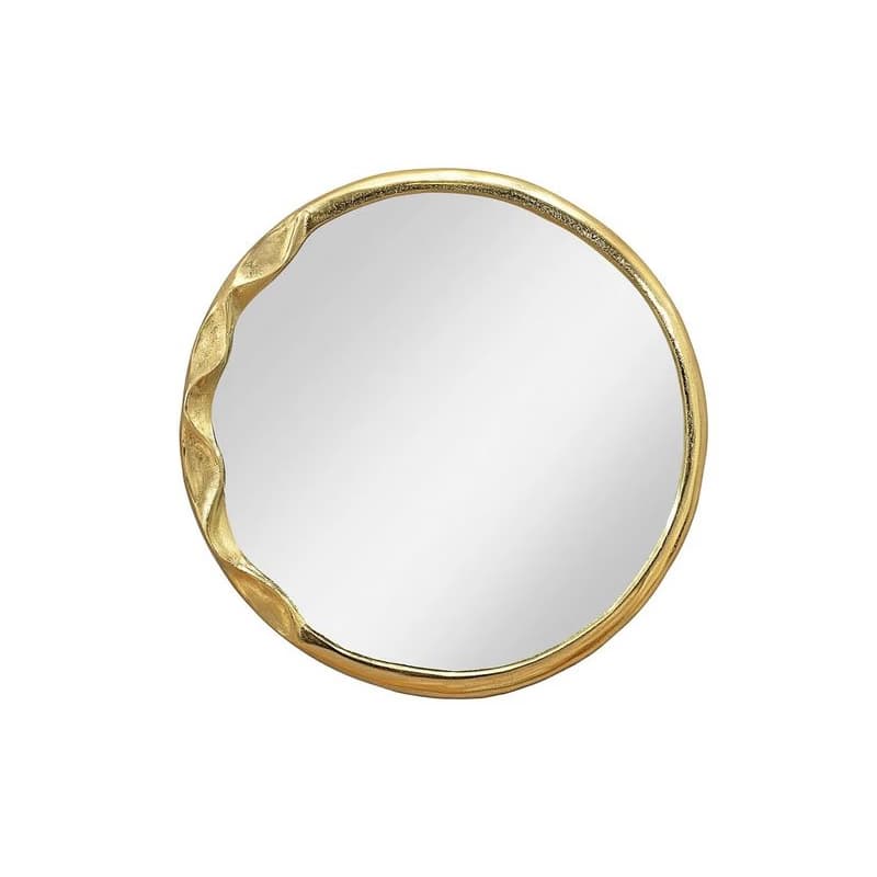 Estila Art deco zrkadlo Auri s plastickým asymetrickým zlatým rámom a okrúhlym tvarom s dyhovanou výstužou na zavesenie 52 cm