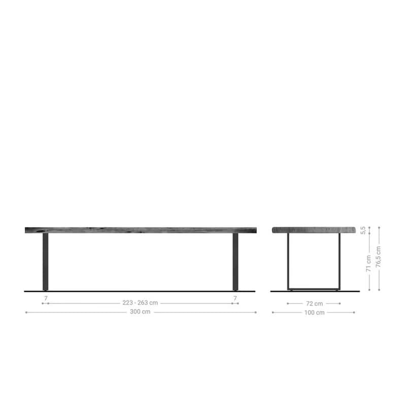 Jedálenský stôl Edge 300x100 XL akácia hnedá kov čierna Live-Edge 6