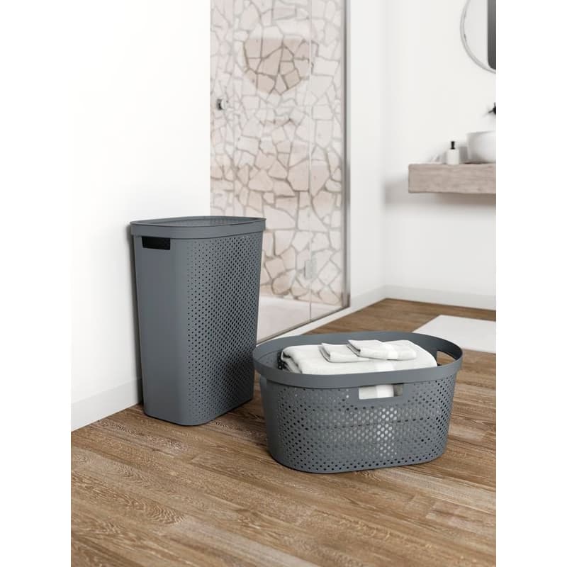 CURVER Kôš na špinavú bielizeň INFINITY DOTS 60L recyklovaný plast | tmavosivá 2