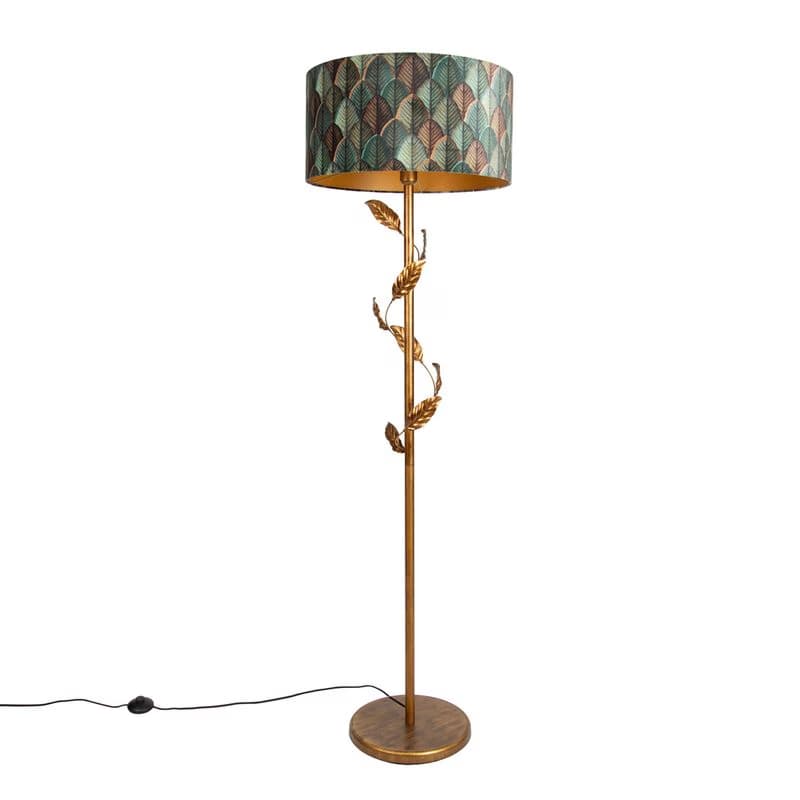 Zlatá stojaca lampa s tienidlom s dizajnom listov a zlatým interiérom 50 cm - Linden