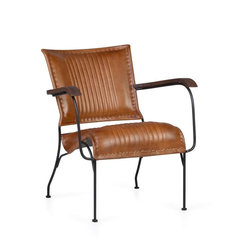 Estila Luxusné vintage kožené kreslo Marione II z pravej kože v hnedom prevedení s kovovou konštrukciou a drevenými podrúčkami 75cm 1