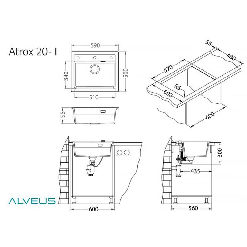 Alveus Granitový drez ATROX 30 Farba: Biela 4
