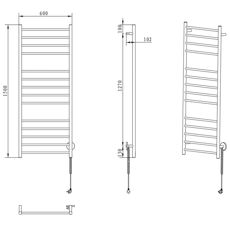 SAPHO - REDONDO elektrický sušiak uterákov, guľatý, 600x1500 130 W, leštená nerez ER250V 2