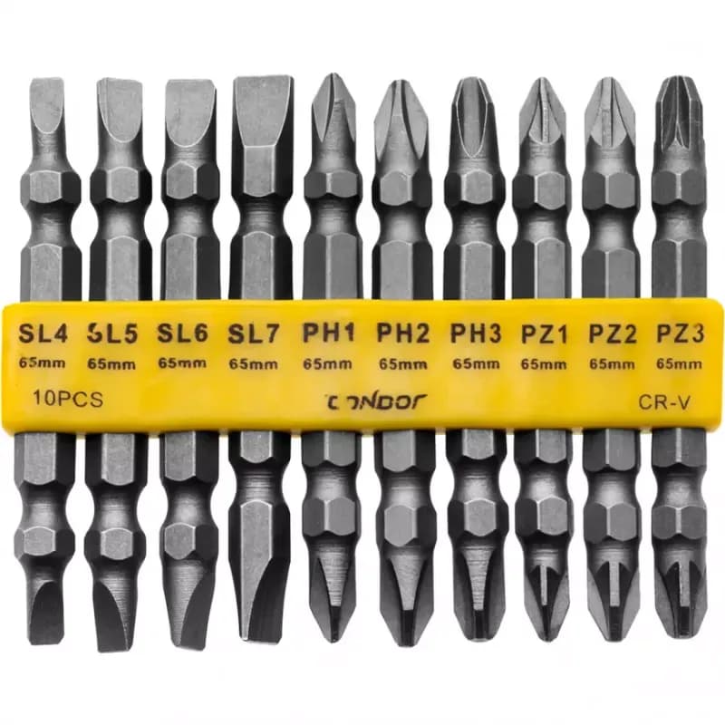 Obojstranné skrutkovacie bity, SL, PH, PZ x 65 mm, sada 10 ks, Drel 1