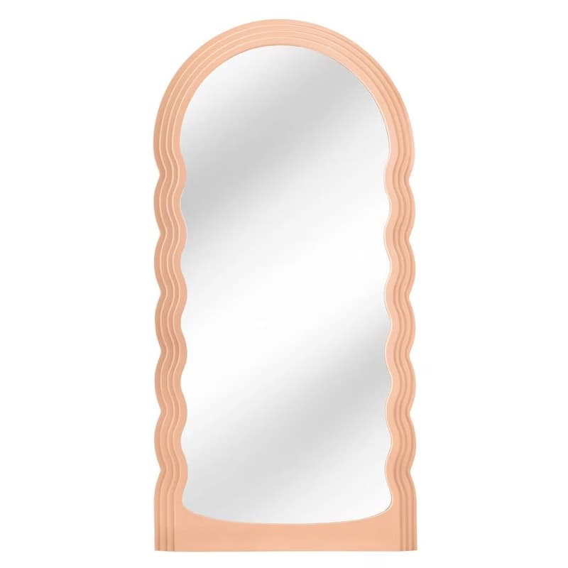 Estila Dizajnové art deco klenuté nástenné zrkadlo Swan s oblúkovým vlnitým rámom v jemnej marhuľovo oranžovej farbe 160 cm 1