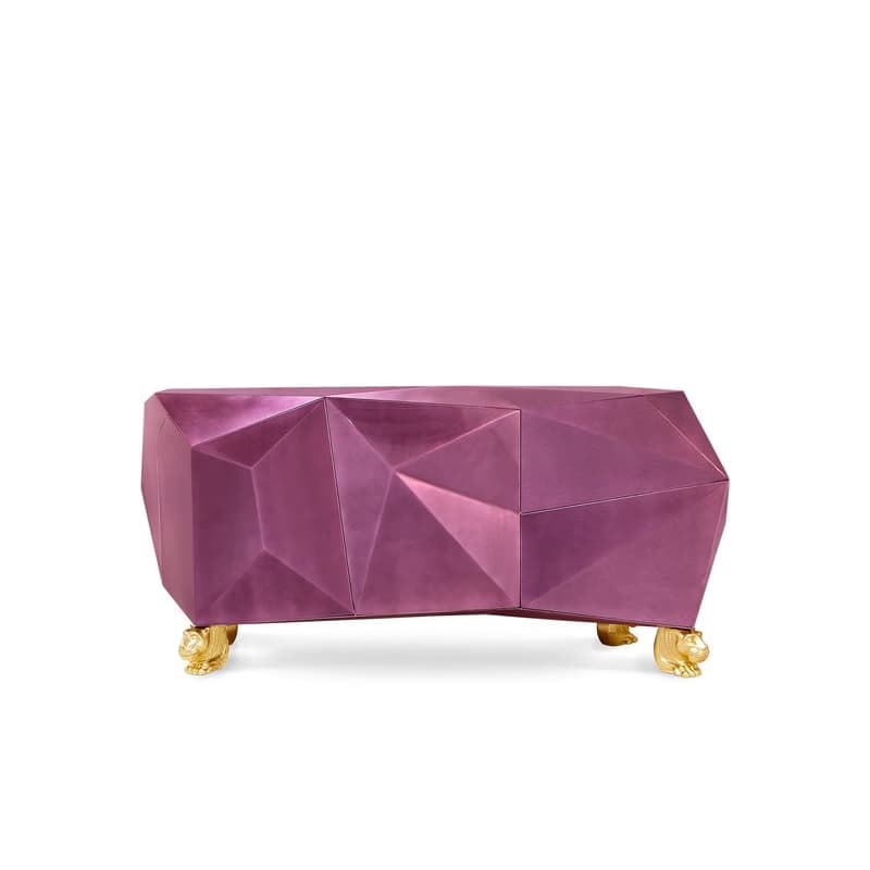 Estila Luxusná ametystovo fialová art-deco komoda z masívneho dreva s pozlatenými nožičkami v tvare tigra Diamond Amethyst 185cm 1