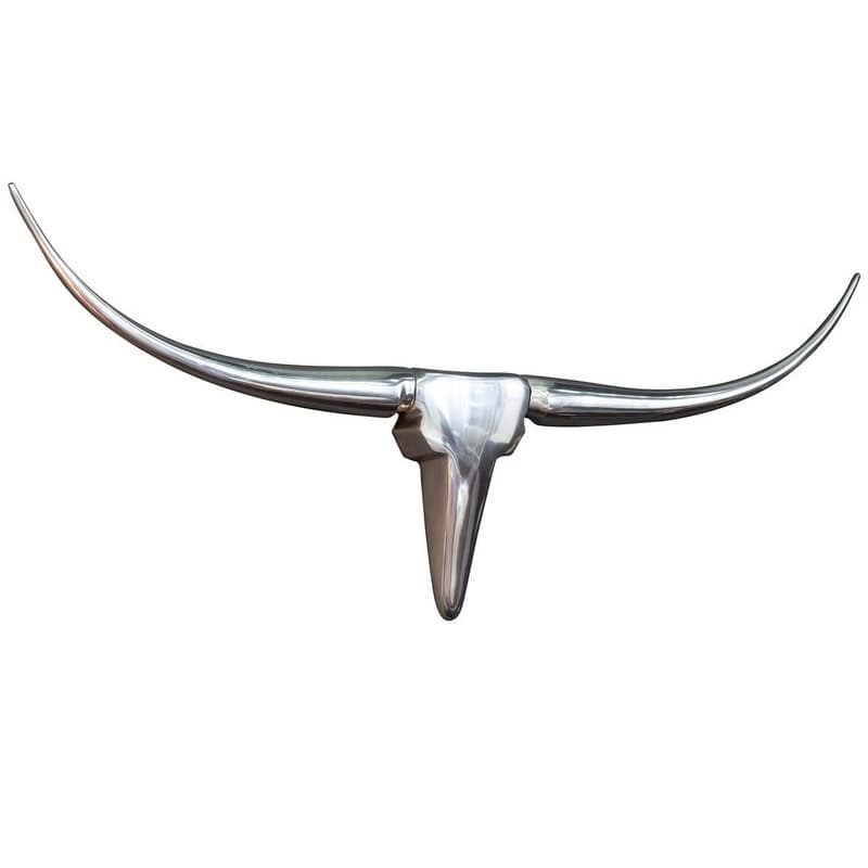 Estila Glamour závesná nástenná dekorácia Longhorn v tvare býčej lebky z lesklého chrómového kovu v striebornej farbe 99 cm 1