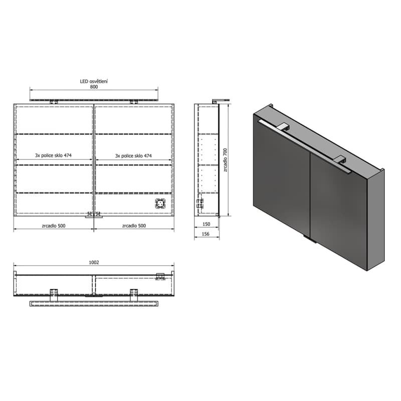 SAPHO - MIRRÓ galérka s LED osvetlením, 100x70x16cm, biela MC100-0030 2