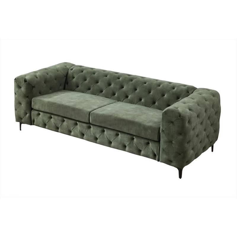 Estila Moderná glamour zelená trojmiestna sedačka Modern Barock so zamatovým poťahom s prešívaním v chesterfield štýle 235 cm 1
