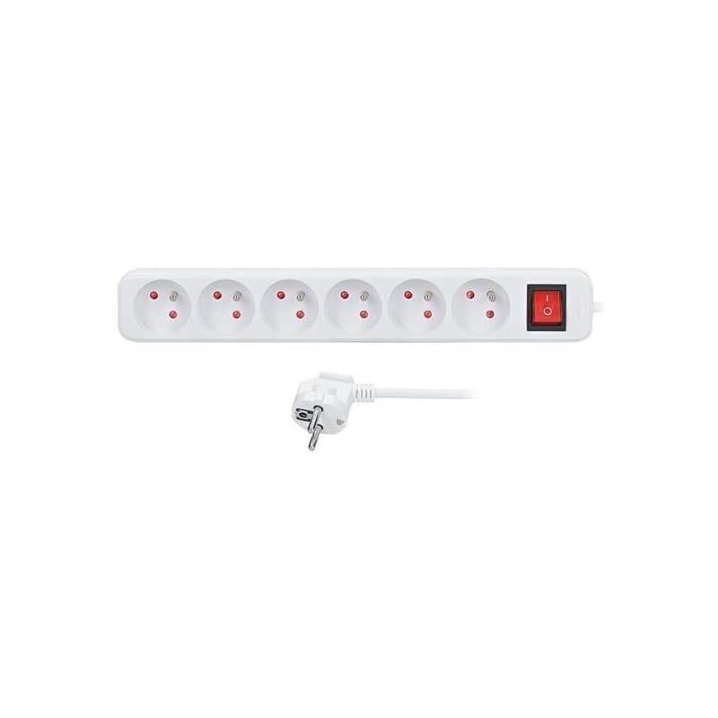 Solight predlžovací prívod 5m, 6 zásuviek, vypínač, 16A/3680W, PVC, biely