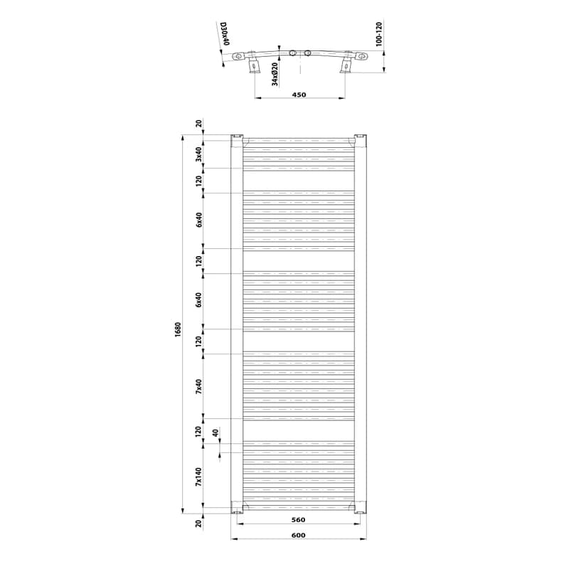 AQUALINE - ORBIT vykurovacie teleso s bočným pripojením 600x1680 biela ILO66T 2