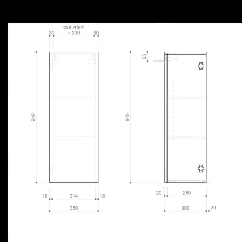 SAPHO - ESPACE skrinka 35x94x32cm, 1x dvierka, ľavá/pravá, biela lesk ESC530-3030 4