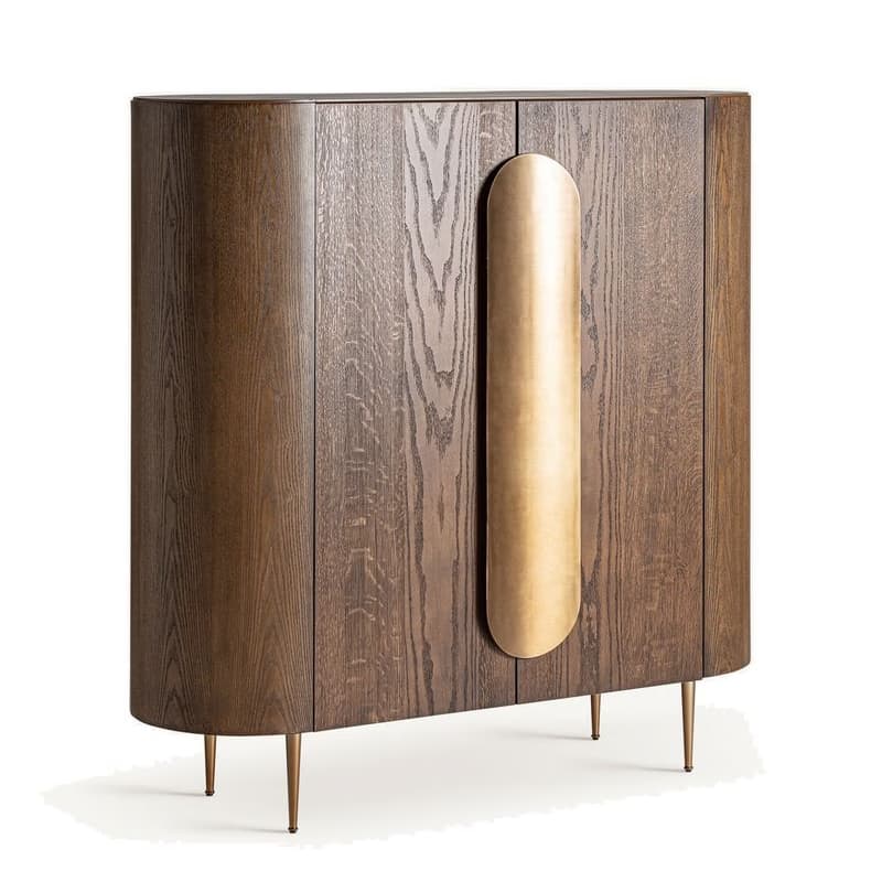 Estila Luxusná art deco dvojdverová geometrická hnedá barová skrinka Nisi s tromi poličkami so zlatým kovovým detailom 141 cm 1