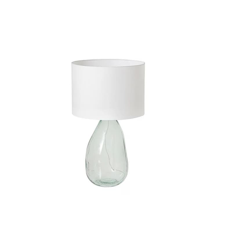 Estila Dizajnová moderná stolná lampa Glassy s priehľadnou nohou zo skla s bielym textilným tienidlom 60 cm