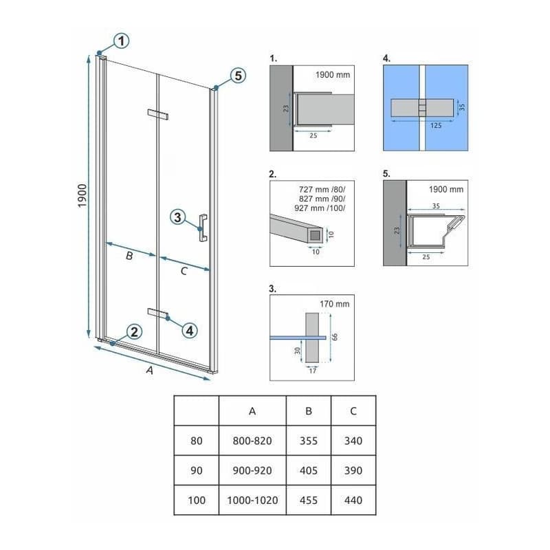 REA/S - Sprchové Dvere Molier Chrome + Profil 90 KPL-K8539 5