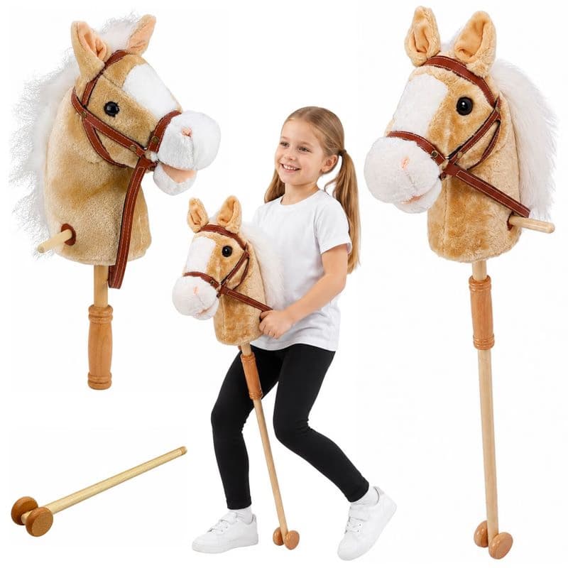 mamido Kôň na tyči Hobby Horse so zvukmi a kolieskami 100 cm béžový 1