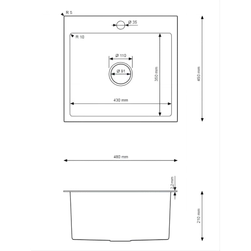 VELAZO Nerezový drez 48 x 45 cm s otvorom pre batériu, Velazo VELAZ4845 6