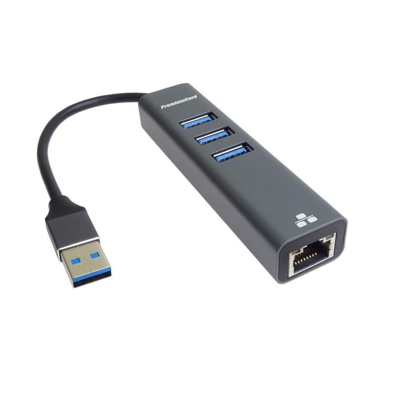 PREMIUMCORD Adaptér USB3.0 - LAN RJ45 ETHERNET 10/100/1000 MBIT + 3x USB3.0 port 1