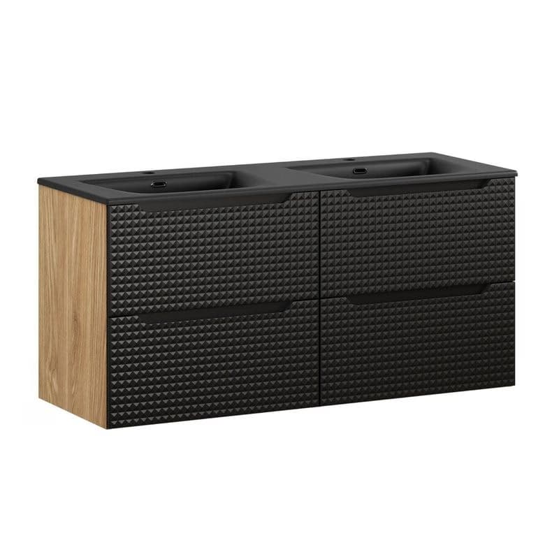 Závesná skrinka Luxor Black Sky so zápustným umývadlom 120 cm čierna/dub olejovaný