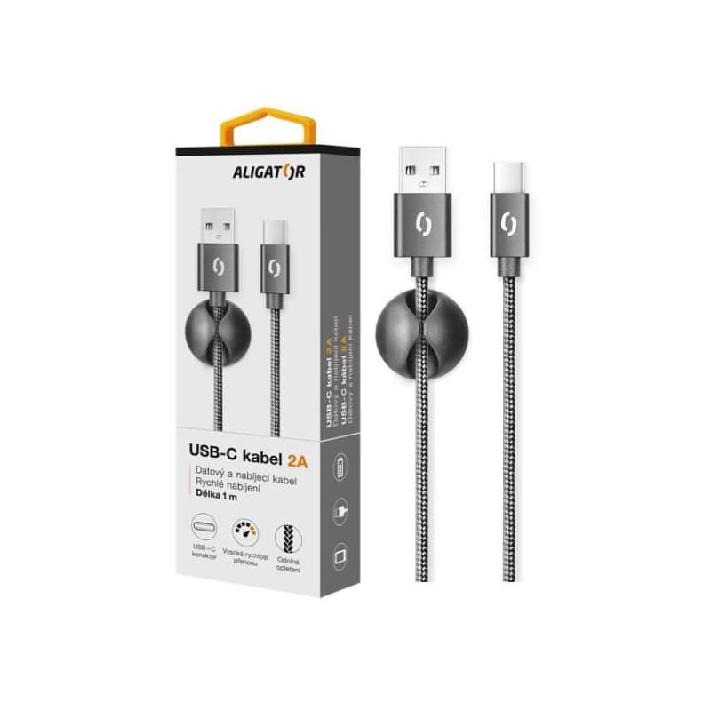 ALIGATOR dátový kábel PREMIUM 2A, USB-C, čierna 1