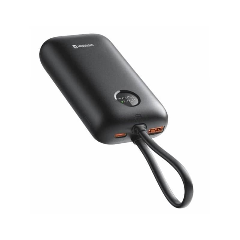 SWISSTEN POWER BANK VOLTBOX 35W 10000 mAh S INTEGROVANÝMI KÁBLAMI USB-C A LIGHTNING ČIERNA 1