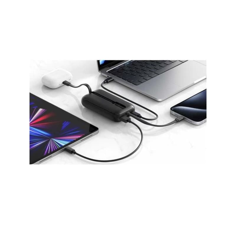 SWISSTEN POWER BANK VOLTBOX 35W 10000 mAh S INTEGROVANÝMI KÁBLAMI USB-C A LIGHTNING ČIERNA 3