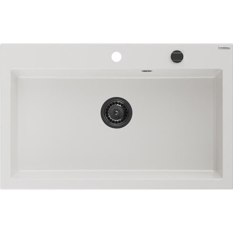 MEXEN/S MEXEN/S - Elix granitový drez 1-miska 800 x 500 mm, biela, sifón čierna 6527801005-20-B 1