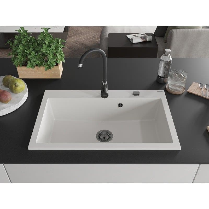 MEXEN/S MEXEN/S - Elix granitový drez 1-miska 800 x 500 mm, biela, sifón čierna 6527801005-20-B 2