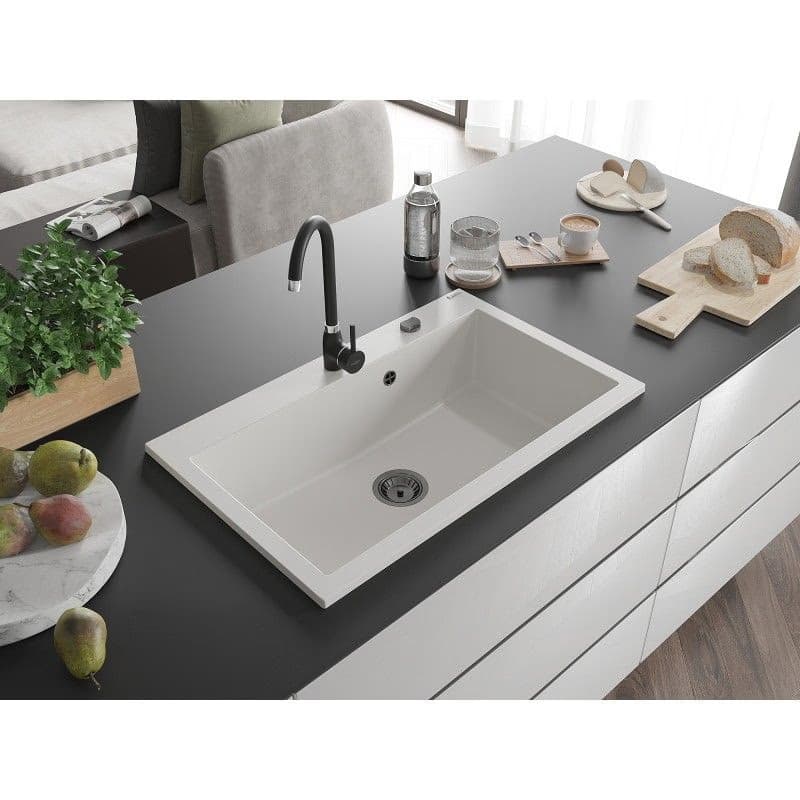 MEXEN/S MEXEN/S - Elix granitový drez 1-miska 800 x 500 mm, biela, sifón čierna 6527801005-20-B 4